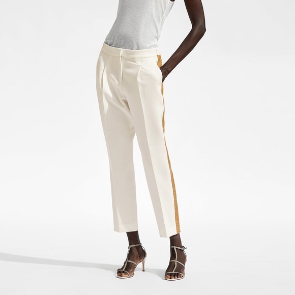 Zara Pants - Zara white/creme trousers with tan stripe Zara Pants - Zara white/creme trousers with tan stripe